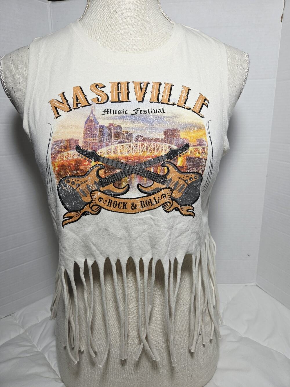 Nashville Music Rock & Roll Sz S Festival Crop Top Thread Fringe Western Cowgirl